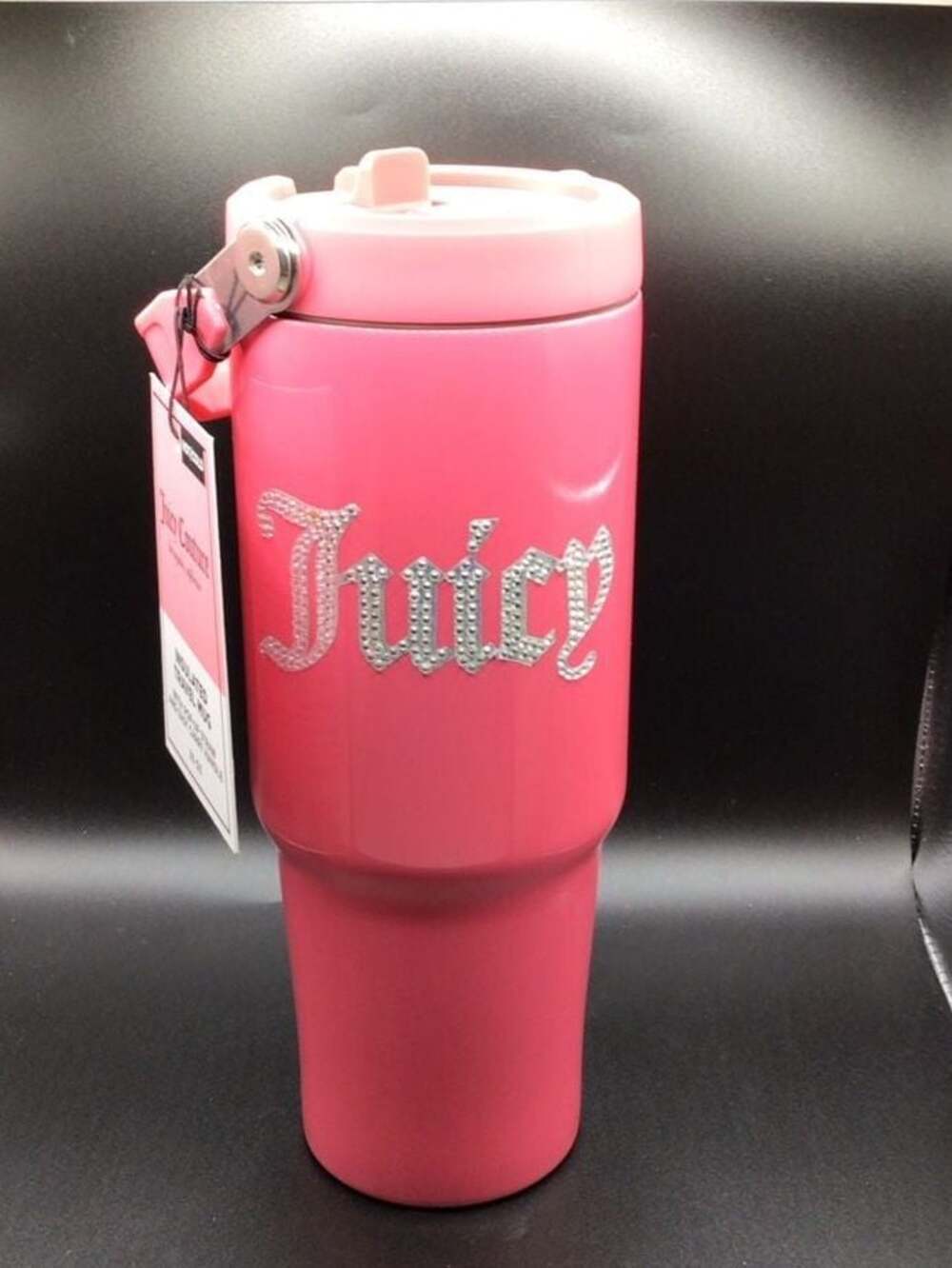 Juicy Couture 30oz Insulated Travel Mug w/Rhinestone Logo & Easy Carry Handle
